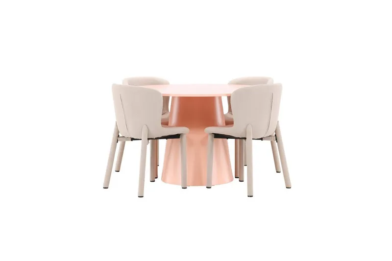 Ruokaryhmä Lanzo Pyöreä 120 cm Vaaleanpunainen neljällä Astoria-tuolilla Beige, Beige