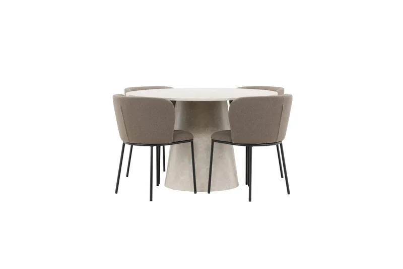 Ruokaryhmä Lanzo Pyöreä 120 cm Beige neljällä Edina-tuolilla Musta / Ruskea - Musta / Ruskea - Huonekalut - Pöytä & ruokailuryhmä - Ruokailuryhmä