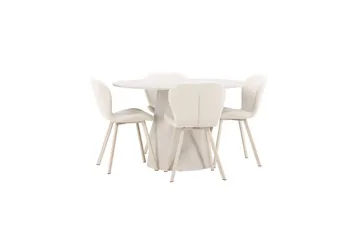 Ruokaryhmä Lanzo Pyöreä 120 cm neljällä Lilja-tuolilla Beige - Beige - Huonekalut - Pöytä & ruokailuryhmä - Ruokailuryhmä