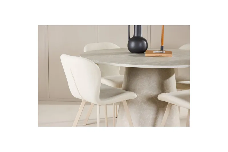 Ruokaryhmä Lanzo Pyöreä 120 cm neljällä Lilja-tuolilla Beige - Beige - Huonekalut - Pöytä & ruokailuryhmä - Ruokailuryhmä