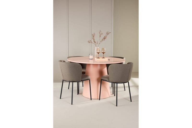 Ruokaryhmä Lanzo Pyöreä 120 cm Vaaleanpunainen neljällä Edina-tuolilla Musta / Ruskea - Musta / Ruskea - Huonekalut - Pöytä & ruokailuryhmä - Ruokailuryhmä