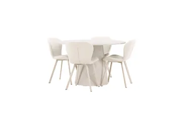 Ruokaryhmä Lanzo Pyöreä 120 cm neljällä Lilja-tuolilla Beige - Beige - Huonekalut - Pöytä & ruokailuryhmä - Ruokailuryhmä