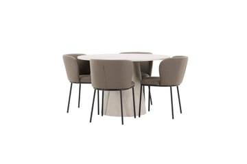 Ruokaryhmä Lanzo Pyöreä 120 cm Beige neljällä Edina-tuolilla Musta / Ruskea - Musta / Ruskea - Huonekalut - Pöytä & ruokailuryhmä - Ruokailuryhmä