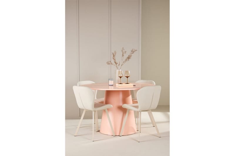 Ruokaryhmä Lanzo Pyöreä 120 cm neljällä Lilja-tuolilla Vaaleanpunainen - Vaaleanpunainen - Huonekalut - Pöytä & ruokailuryhmä - Ruokailuryhmä