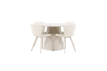 Ruokaryhmä Lanzo Pyöreä 120 cm neljällä Lilja-tuolilla Beige - Beige - Huonekalut - Pöytä & ruokailuryhmä - Ruokailuryhmä