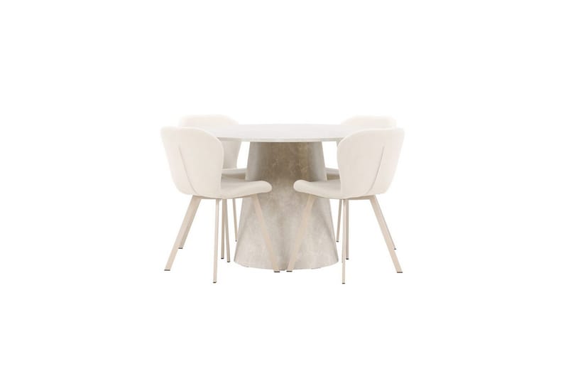 Ruokaryhmä Lanzo Pyöreä 120 cm neljällä Lilja-tuolilla Beige - Beige - Huonekalut - Pöytä & ruokailuryhmä - Ruokailuryhmä