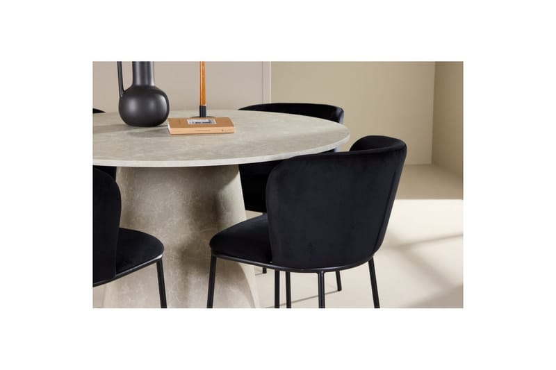 Ruokaryhmä Lanzo Pyöreä 120 cm Beige neljällä Edina-tuolilla Musta - Musta - Huonekalut - Pöytä & ruokailuryhmä - Ruokailuryhmä