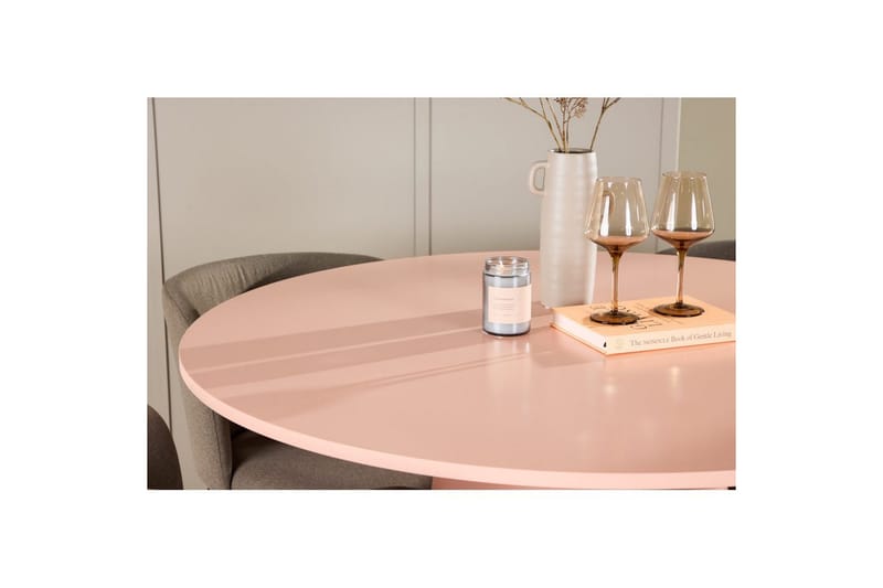 Ruokaryhmä Lanzo Pyöreä 120 cm Vaaleanpunainen neljällä Edina-tuolilla Musta / Ruskea - Musta / Ruskea - Huonekalut - Pöytä & ruokailuryhmä - Ruokailuryhmä