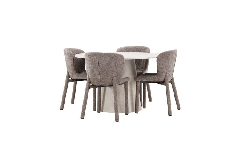 Ruokaryhmä Lanzo Pyöreä 120 cm Beige neljällä Astoria-tuolilla Ruskea - Ruskea - Huonekalut - Pöytä & ruokailuryhmä - Ruokailuryhmä