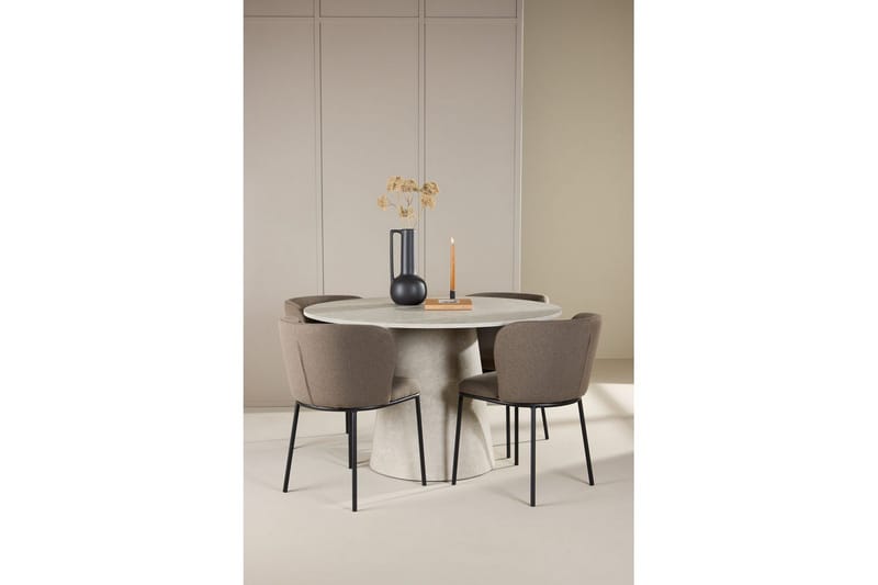 Ruokaryhmä Lanzo Pyöreä 120 cm Beige neljällä Edina-tuolilla Musta / Ruskea - Musta / Ruskea - Huonekalut - Pöytä & ruokailuryhmä - Ruokailuryhmä
