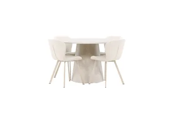 Ruokaryhmä Lanzo Pyöreä 120 cm neljällä Lilja-tuolilla Beige - Beige - Huonekalut - Pöytä & ruokailuryhmä - Ruokailuryhmä