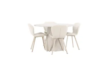 Ruokaryhmä Lanzo Pyöreä 120 cm neljällä Lilja-tuolilla Beige - Beige - Huonekalut - Pöytä & ruokailuryhmä - Ruokailuryhmä