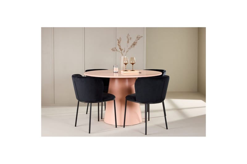 Ruokaryhmä Lanzo Pyöreä 120 cm Vaaleanpunainen neljällä Edina-tuolilla Musta - Musta - Huonekalut - Pöytä & ruokailuryhmä - Ruokailuryhmä