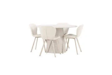 Ruokaryhmä Lanzo Pyöreä 120 cm neljällä Lilja-tuolilla Beige - Beige - Huonekalut - Pöytä & ruokailuryhmä - Ruokailuryhmä