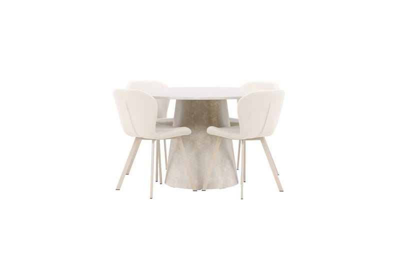 Ruokaryhmä Lanzo Pyöreä 120 cm neljällä Lilja-tuolilla Beige - Beige - Huonekalut - Pöytä & ruokailuryhmä - Ruokailuryhmä