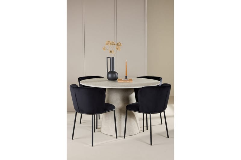 Ruokaryhmä Lanzo Pyöreä 120 cm Beige neljällä Edina-tuolilla Musta - Musta - Huonekalut - Pöytä & ruokailuryhmä - Ruokailuryhmä