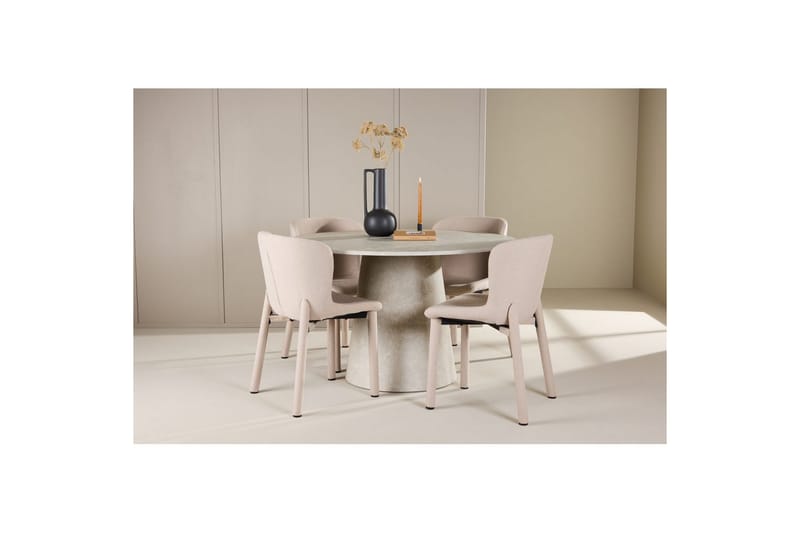 Ruokaryhmä Lanzo Pyöreä 120 cm Beige neljällä Astoria-tuolilla Beige - Beige - Huonekalut - Pöytä & ruokailuryhmä - Ruokailuryhmä