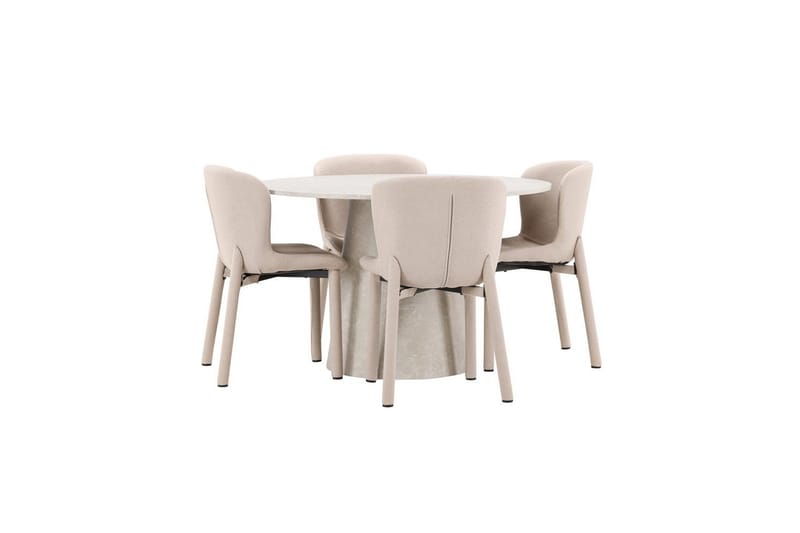 Ruokaryhmä Lanzo Pyöreä 120 cm Beige neljällä Astoria-tuolilla Beige - Beige - Huonekalut - Pöytä & ruokailuryhmä - Ruokailuryhmä