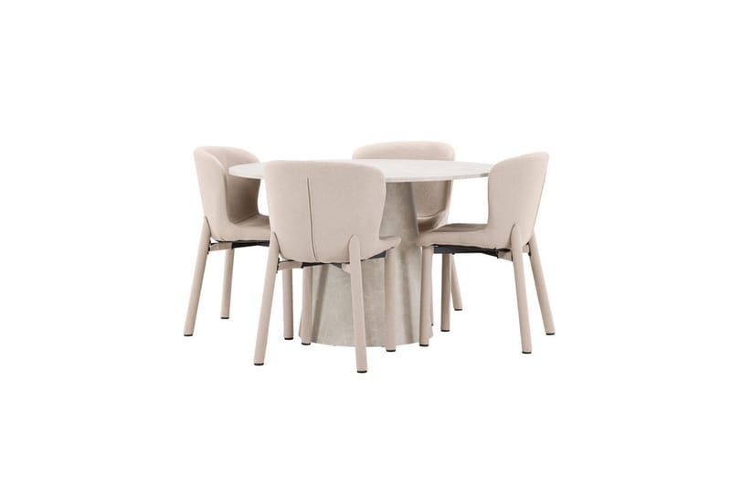 Ruokaryhmä Lanzo Pyöreä 120 cm Beige neljällä Astoria-tuolilla Beige - Beige - Huonekalut - Pöytä & ruokailuryhmä - Ruokailuryhmä