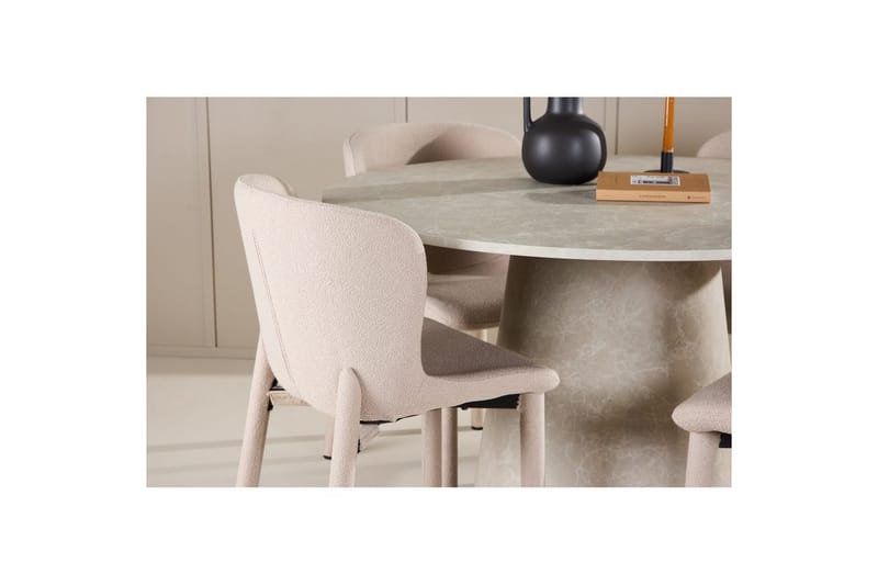 Ruokaryhmä Lanzo Pyöreä 120 cm Beige neljällä Astoria-tuolilla Beige - Beige - Huonekalut - Pöytä & ruokailuryhmä - Ruokailuryhmä