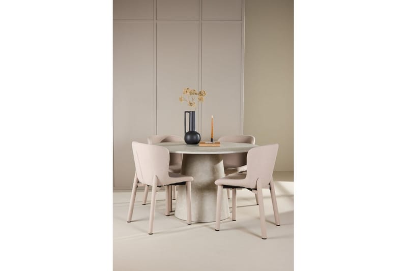 Ruokaryhmä Lanzo Pyöreä 120 cm Beige neljällä Astoria-tuolilla Beige - Beige - Huonekalut - Pöytä & ruokailuryhmä - Ruokailuryhmä