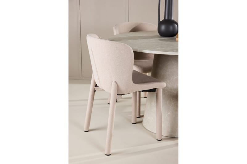 Ruokaryhmä Lanzo Pyöreä 120 cm Beige neljällä Astoria-tuolilla Beige - Beige - Huonekalut - Pöytä & ruokailuryhmä - Ruokailuryhmä