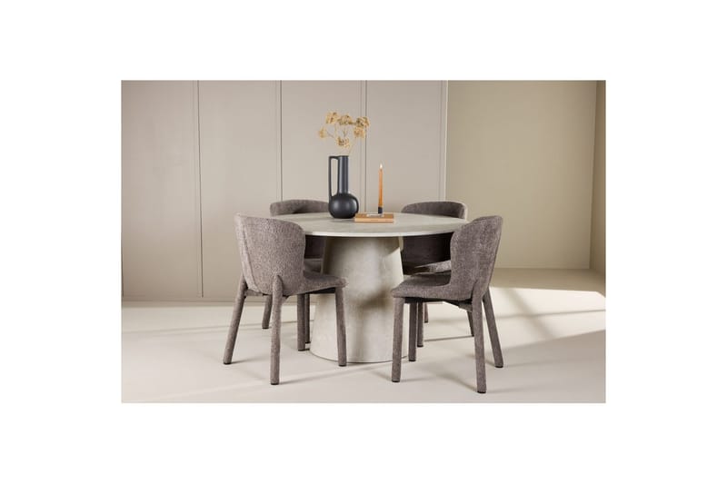 Ruokaryhmä Lanzo Pyöreä 120 cm Beige neljällä Astoria-tuolilla Ruskea - Ruskea - Huonekalut - Pöytä & ruokailuryhmä - Ruokailuryhmä