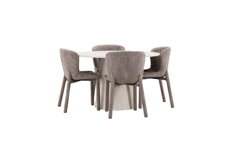 Ruokaryhmä Lanzo Pyöreä 120 cm Beige neljällä Astoria-tuolilla Ruskea - Ruskea - Huonekalut - Pöytä & ruokailuryhmä - Ruokailuryhmä