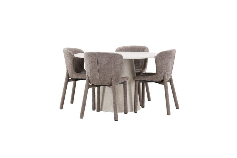 Ruokaryhmä Lanzo Pyöreä 120 cm Beige neljällä Astoria-tuolilla Ruskea - Ruskea - Huonekalut - Pöytä & ruokailuryhmä - Ruokailuryhmä