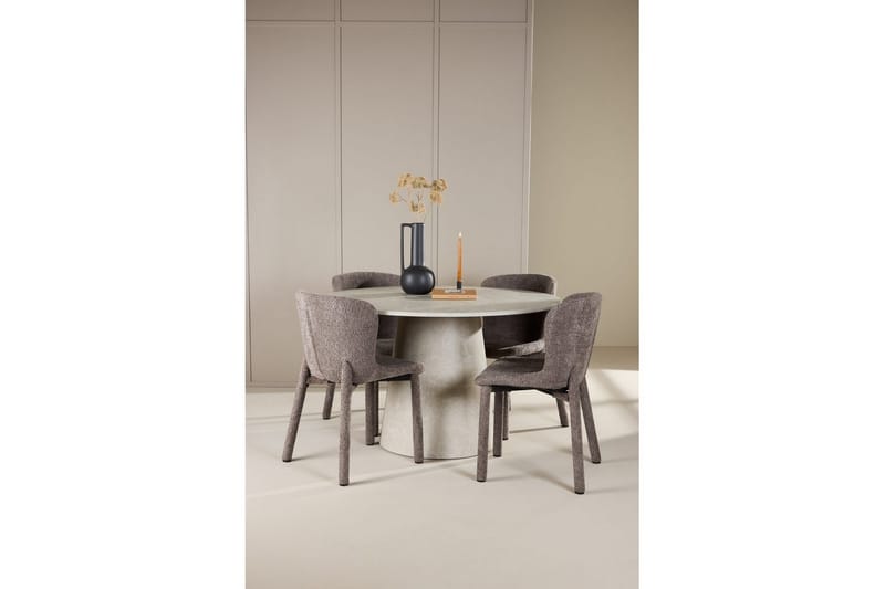 Ruokaryhmä Lanzo Pyöreä 120 cm Beige neljällä Astoria-tuolilla Ruskea - Ruskea - Huonekalut - Pöytä & ruokailuryhmä - Ruokailuryhmä
