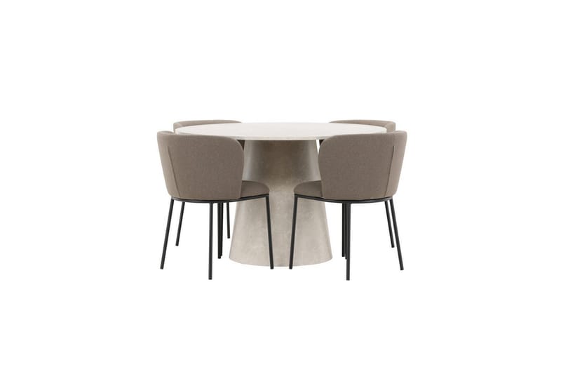 Ruokaryhmä Lanzo Pyöreä 120 cm Beige neljällä Edina-tuolilla Musta / Ruskea, Musta / Ruskea