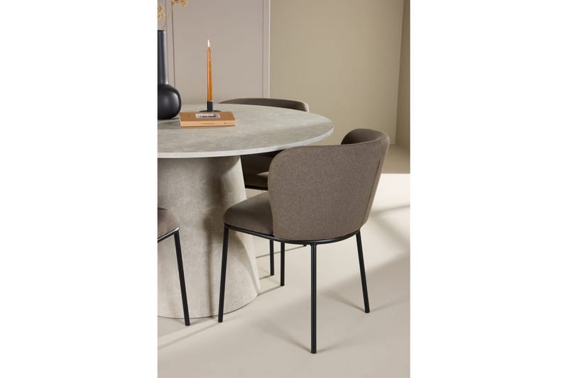 Ruokaryhmä Lanzo Pyöreä 120 cm Beige neljällä Edina-tuolilla Musta / Ruskea - Musta / Ruskea - Huonekalut - Pöytä & ruokailuryhmä - Ruokailuryhmä