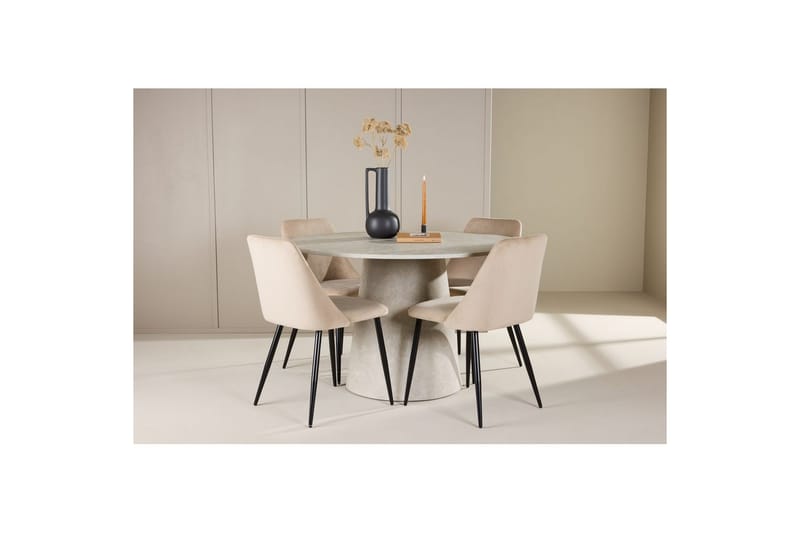 Ruokaryhmä Lanzo Pyöreä 120 cm neljällä Night-tuolilla Beige - Beige - Huonekalut - Pöytä & ruokailuryhmä - Ruokailuryhmä