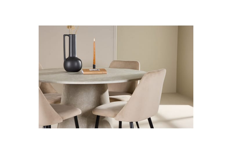 Ruokaryhmä Lanzo Pyöreä 120 cm neljällä Night-tuolilla Beige - Beige - Huonekalut - Pöytä & ruokailuryhmä - Ruokailuryhmä