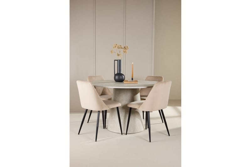 Ruokaryhmä Lanzo Pyöreä 120 cm neljällä Night-tuolilla Beige - Beige - Huonekalut - Pöytä & ruokailuryhmä - Ruokailuryhmä