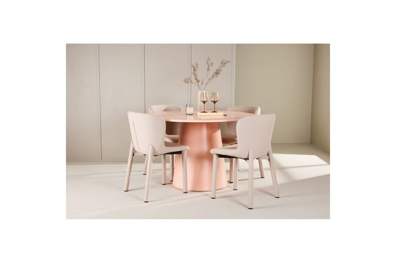 Ruokaryhmä Lanzo Pyöreä 120 cm Vaaleanpunainen neljällä Astoria-tuolilla Beige - Beige - Huonekalut - Pöytä & ruokailuryhmä - Ruokailuryhmä