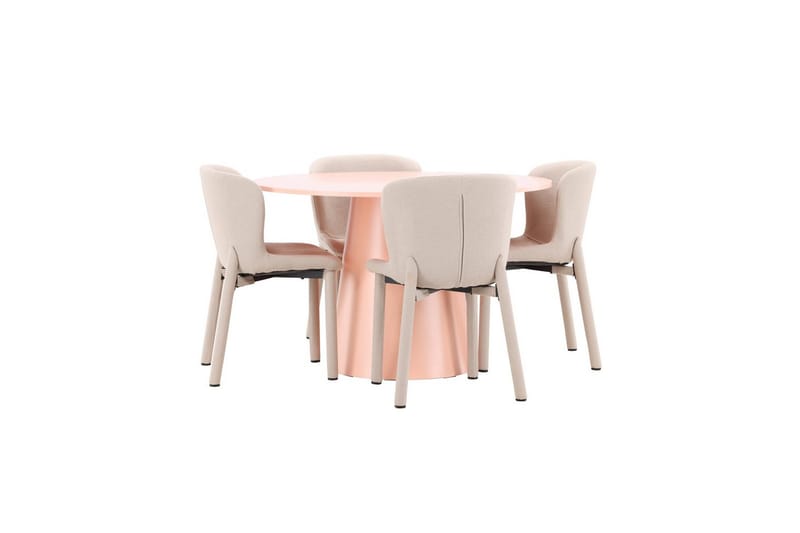 Ruokaryhmä Lanzo Pyöreä 120 cm Vaaleanpunainen neljällä Astoria-tuolilla Beige - Beige - Huonekalut - Pöytä & ruokailuryhmä - Ruokailuryhmä