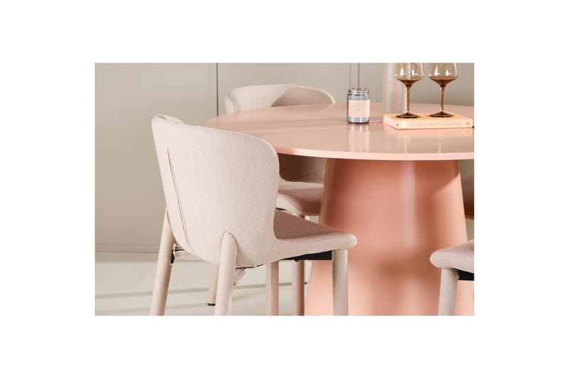 Ruokaryhmä Lanzo Pyöreä 120 cm Vaaleanpunainen neljällä Astoria-tuolilla Beige - Beige - Huonekalut - Pöytä & ruokailuryhmä - Ruokailuryhmä