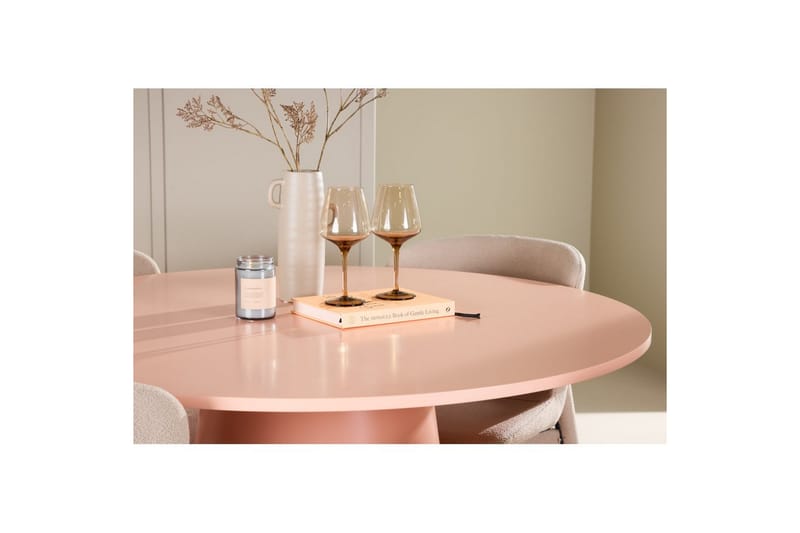 Ruokaryhmä Lanzo Pyöreä 120 cm Vaaleanpunainen neljällä Astoria-tuolilla Beige - Beige - Huonekalut - Pöytä & ruokailuryhmä - Ruokailuryhmä