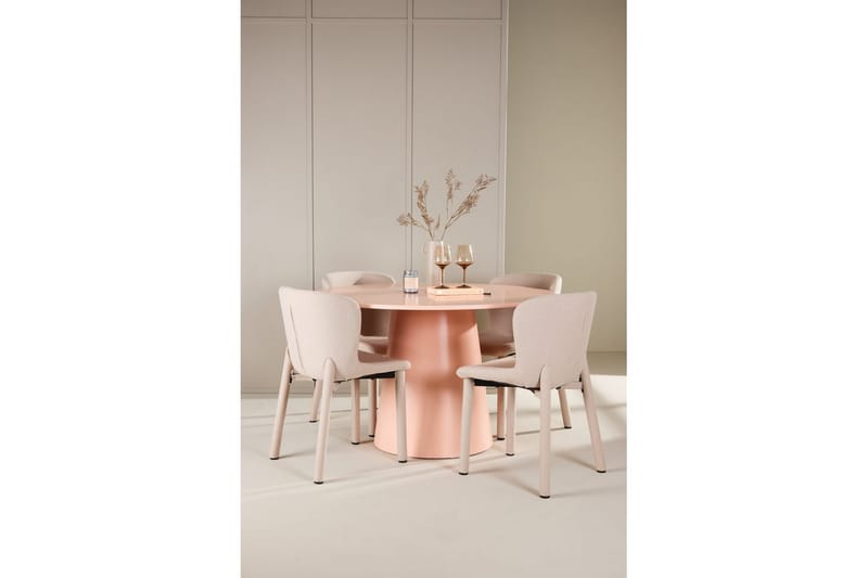 Ruokaryhmä Lanzo Pyöreä 120 cm Vaaleanpunainen neljällä Astoria-tuolilla Beige - Beige - Huonekalut - Pöytä & ruokailuryhmä - Ruokailuryhmä
