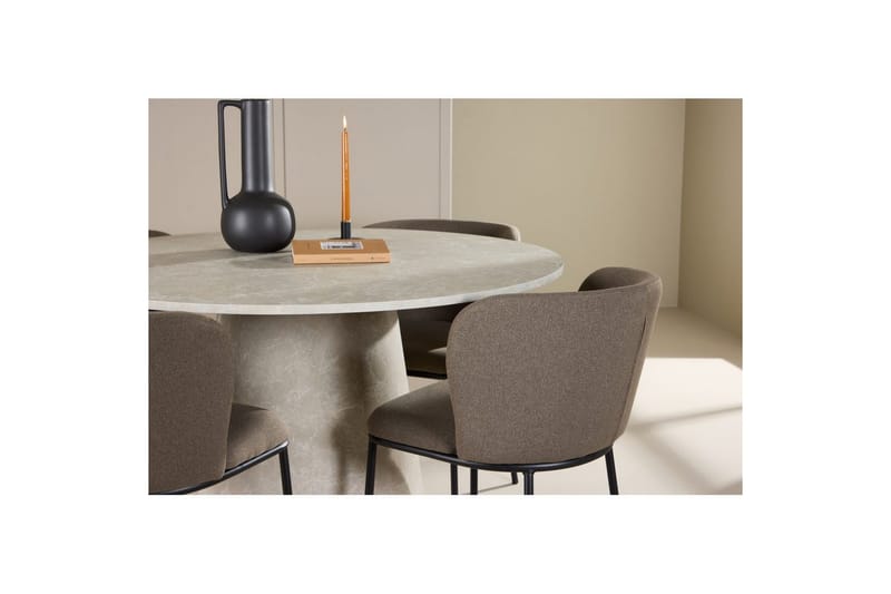 Ruokaryhmä Lanzo Pyöreä 120 cm Beige neljällä Edina-tuolilla Musta / Ruskea - Musta / Ruskea - Huonekalut - Pöytä & ruokailuryhmä - Ruokailuryhmä