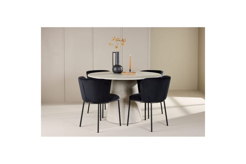 Ruokaryhmä Lanzo Pyöreä 120 cm Beige neljällä Edina-tuolilla Musta - Musta - Huonekalut - Pöytä & ruokailuryhmä - Ruokailuryhmä