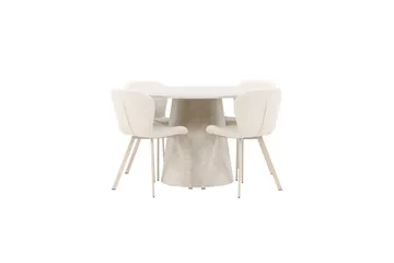 Ruokaryhmä Lanzo Pyöreä 120 cm neljällä Lilja-tuolilla Beige - Beige - Huonekalut - Pöytä & ruokailuryhmä - Ruokailuryhmä