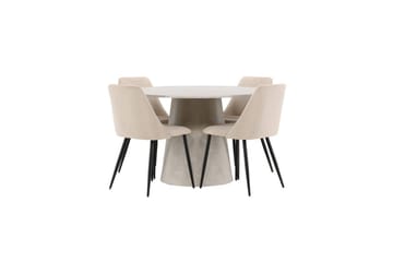 Ruokaryhmä Lanzo Pyöreä 120 cm neljällä Night-tuolilla Beige - Beige - Huonekalut - Pöytä & ruokailuryhmä - Ruokailuryhmä
