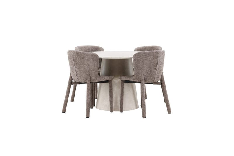 Ruokaryhmä Lanzo Pyöreä 120 cm Beige neljällä Astoria-tuolilla Ruskea, Ruskea