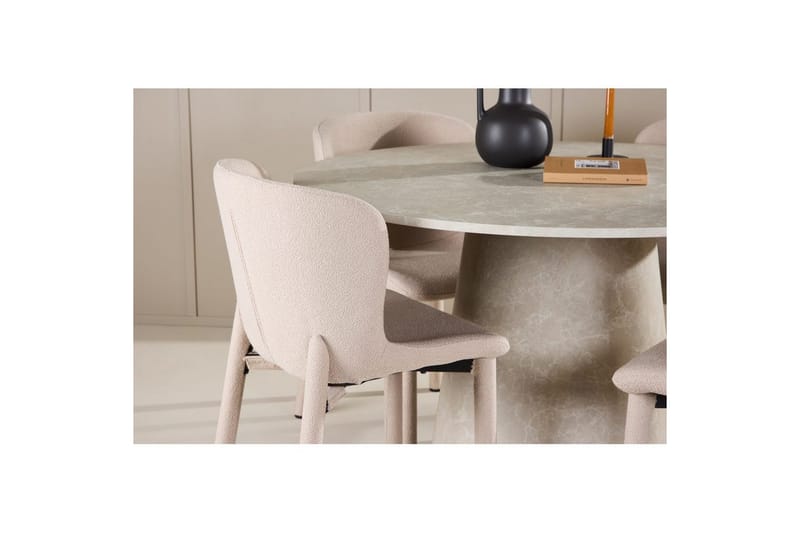 Ruokaryhmä Lanzo Pyöreä 120 cm Beige neljällä Astoria-tuolilla Beige - Beige - Huonekalut - Pöytä & ruokailuryhmä - Ruokailuryhmä