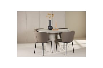 Ruokaryhmä Lanzo Pyöreä 120 cm Beige neljällä Edina-tuolilla Musta / Ruskea - Musta / Ruskea - Huonekalut - Pöytä & ruokailuryhmä - Ruokailuryhmä