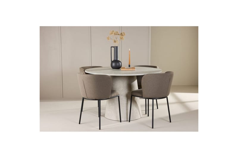 Ruokaryhmä Lanzo Pyöreä 120 cm Beige neljällä Edina-tuolilla Musta / Ruskea - Musta / Ruskea - Huonekalut - Pöytä & ruokailuryhmä - Ruokailuryhmä