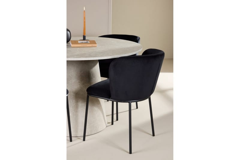 Ruokaryhmä Lanzo Pyöreä 120 cm Beige neljällä Edina-tuolilla Musta - Musta - Huonekalut - Pöytä & ruokailuryhmä - Ruokailuryhmä