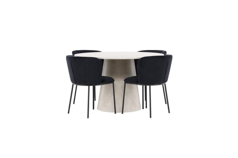 Ruokaryhmä Lanzo Pyöreä 120 cm Beige neljällä Edina-tuolilla Musta, Musta